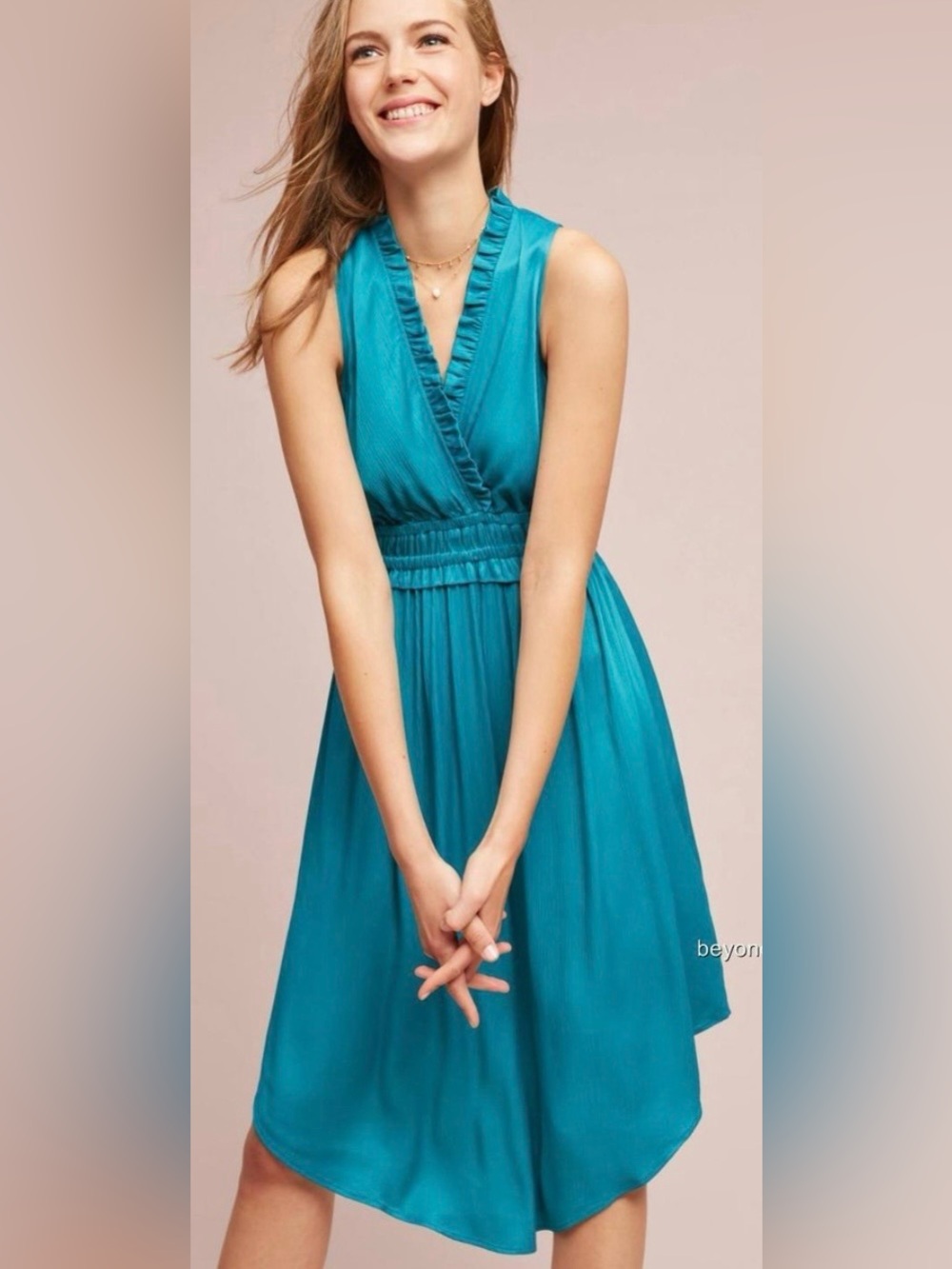 Anthropologie Maeve La Habana Teal Blue Midi Dress Size M wedding vacation